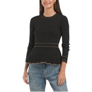 CHLOE & JASMINE Long Sleeve Pickstich Peplum Pull Over Sweater